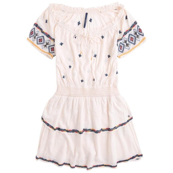 Francesca's Blue Rain Lushi Short Embroidered Off-The-Shoulder Dress Large - Picture 10 of 12